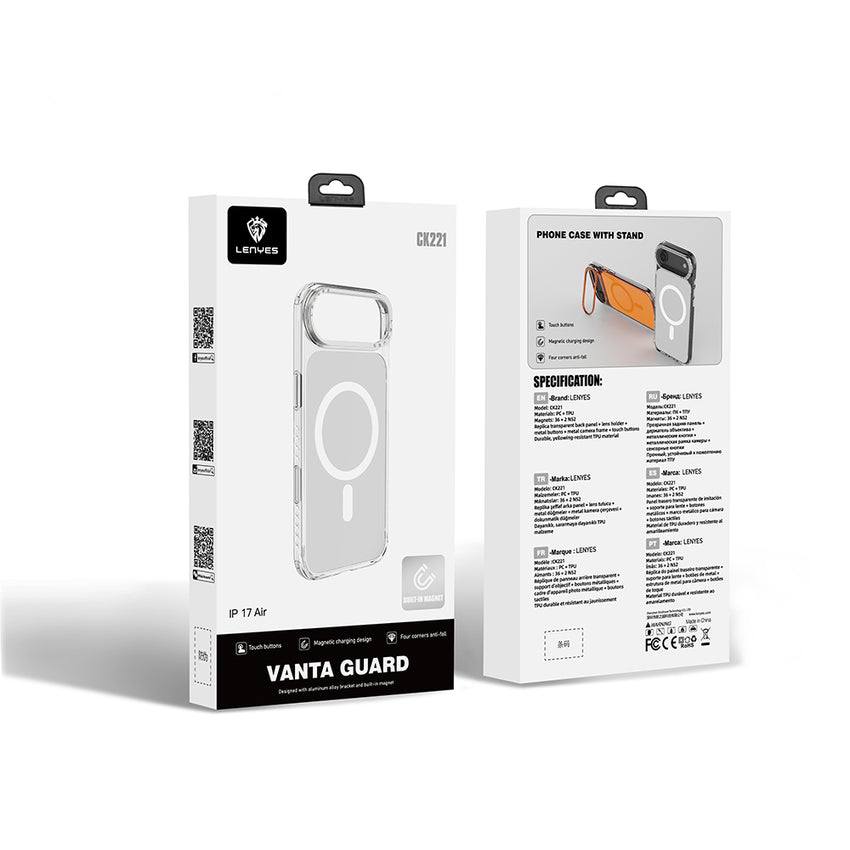 Lenyes iPhone 17 Air Kılıf | M-safe Şarj Özellikli Metal Kamera Çerçeveli Airbag Tasarımlı CK221 PC Kapak