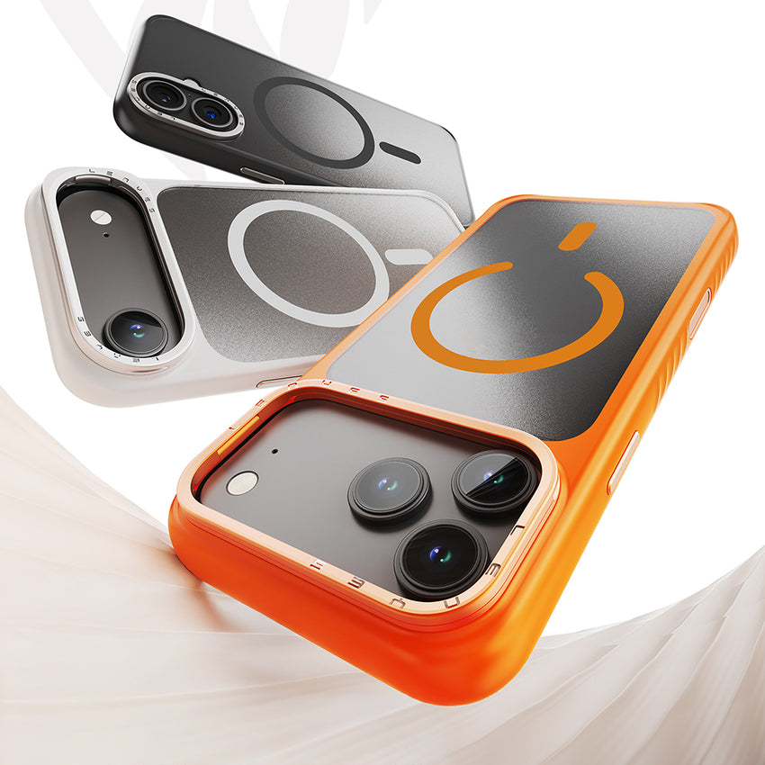 iPhone 17 Kılıf M-Safe Şarj Özellikli Metal Kamera Standlı Lenyes CK226 PC Kapak