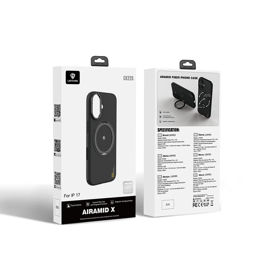 iPhone 17 Kılıf | M-Safe Şarj Destekli Metal Standlı Kevlar Kapak | Lenyes CK225