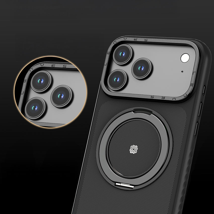 iPhone 17 Pro Kılıf M-Safe Şarj Özellikli Metal Standlı Lenyes CK225 Kevlar Kapak