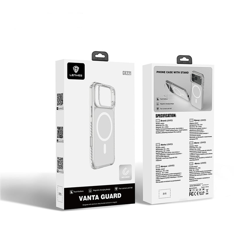 Lenyes Apple iPhone 17 Pro Max Kılıf M-safe Şarj Özellikli Metal Kamera Çerçeveli Airbag Tasarımlı Lenyes CK221 Sert PC Kapak