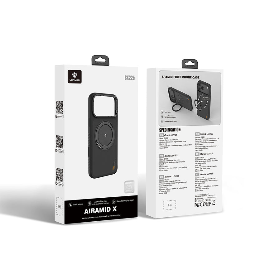 iPhone 17 Pro Max Kevlar Kılıf | M-Safe Metal Standlı Lenyes CK225