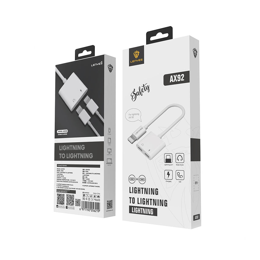 Lenyes AX92 | Lightning to Lightning 2in1 Şarj ve Kulaklık Dönüştürücü Adaptör