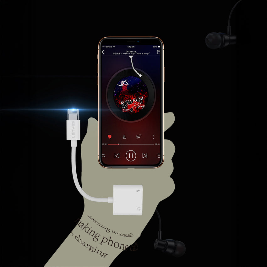 Lenyes AX92 | Lightning to Lightning 2in1 Şarj ve Kulaklık Dönüştürücü Adaptör