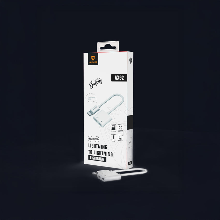 Lenyes AX92 | Lightning to Lightning 2in1 Şarj ve Kulaklık Dönüştürücü Adaptör