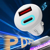 Lenyes CA53 | Hızlı Şarj Özellikli Dual Type-C + USB-A Portlu 30W Mini Araç Şarj Aleti