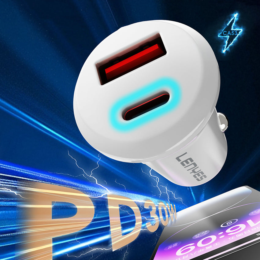 Lenyes CA53 | Hızlı Şarj Özellikli Dual Type-C + USB-A Portlu 30W Mini Araç Şarj Aleti