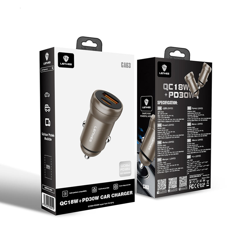 Lenyes CA63 Dual USB-A + Type-C PD Araç Şarj Aleti 30W