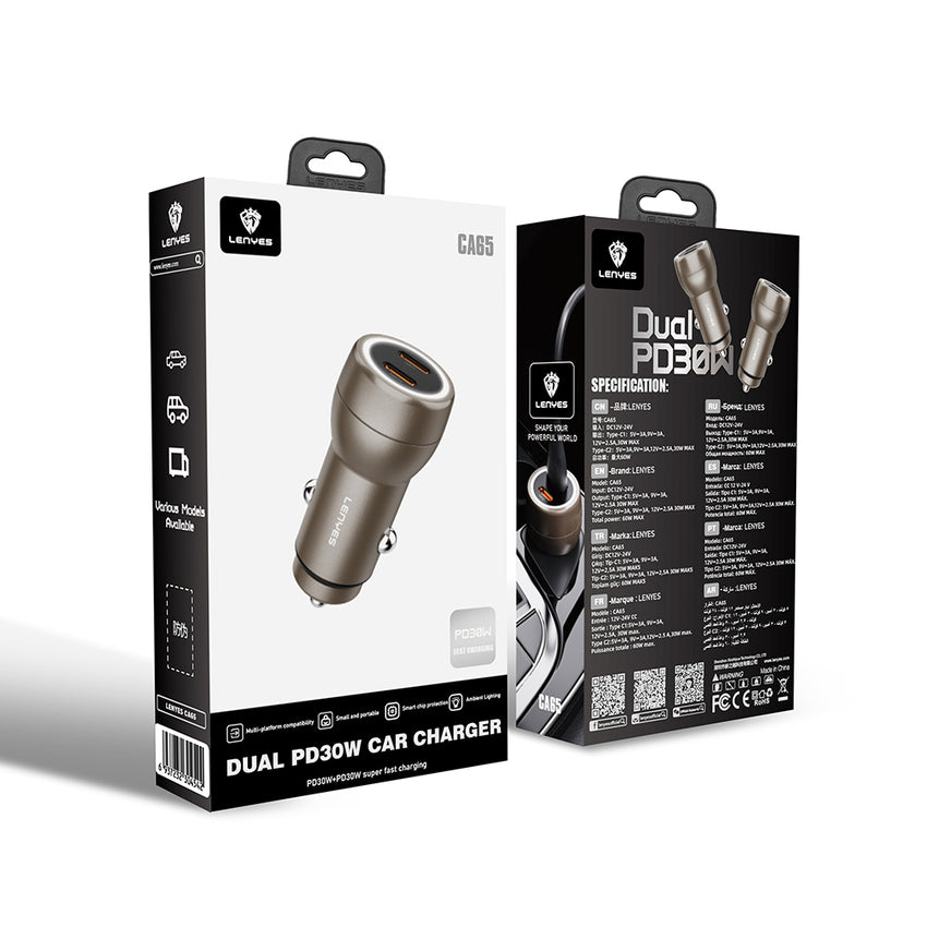 Lenyes CA65 Dual Type-C PD Araç Şarj Aleti 60W