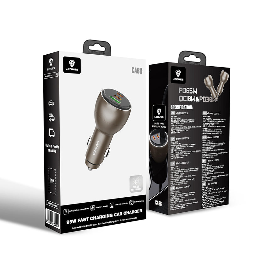 Lenyes CA66 Dual Type-C + USB-A PD Araç Şarj Aleti 95W