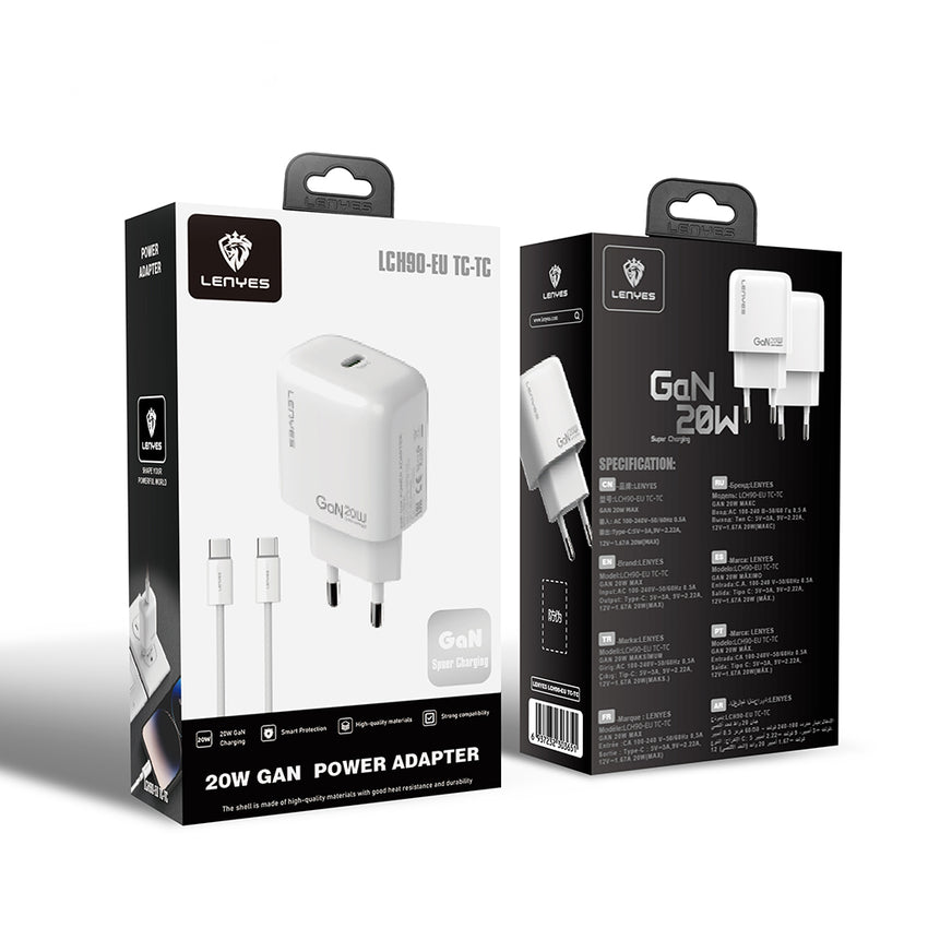 Lenyes LCH90-TC-TC | Type-C to Type-C GaN Teknolojili PD Hızlı Şarj Seti 20W