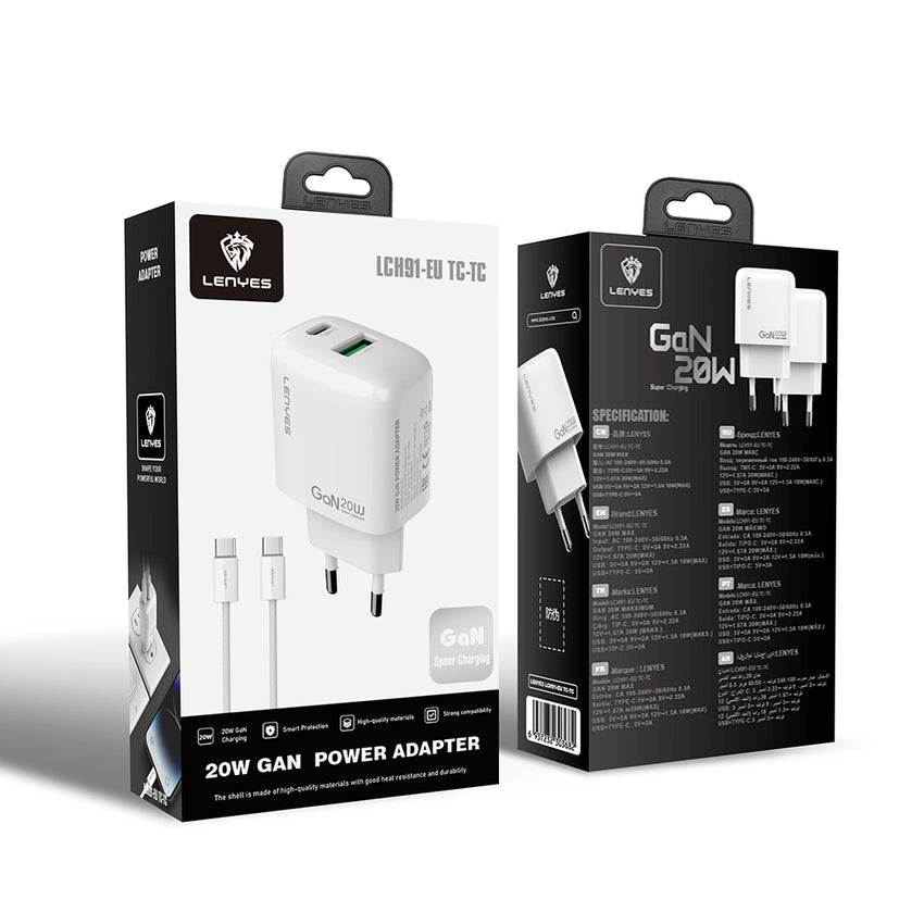 Lenyes LCH91-TC-TC | GaN Teknolojili Type-C to Type-C PD & USB Hızlı Şarj Seti 20W