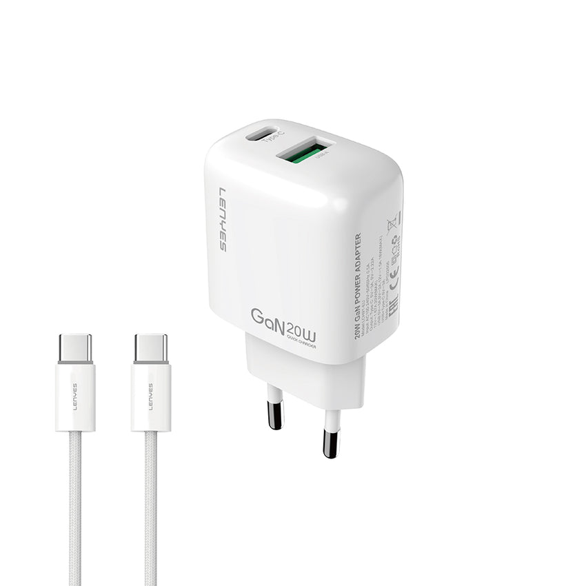 Lenyes LCH91-TC-TC | GaN Teknolojili Type-C to Type-C PD & USB Hızlı Şarj Seti 20W