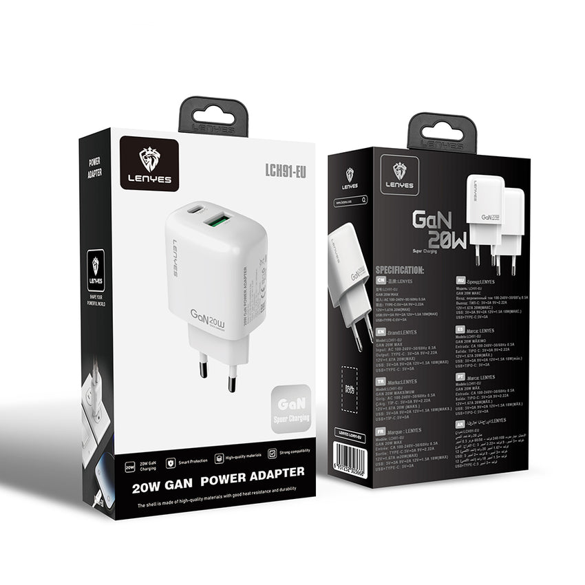 Lenyes LCH91 | GaN Teknolojili Type-C ve USB PD Hızlı Şarj Başlığı 20W
