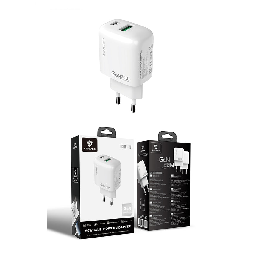 Lenyes LCH91 | GaN Teknolojili Type-C ve USB PD Hızlı Şarj Başlığı 20W