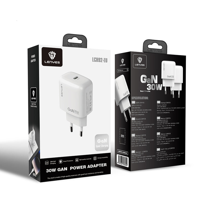 Lenyes LCH92 | Type-C GaN Teknolojili PD Hızlı Şarj Özellikli Şarj Başlığı 30W