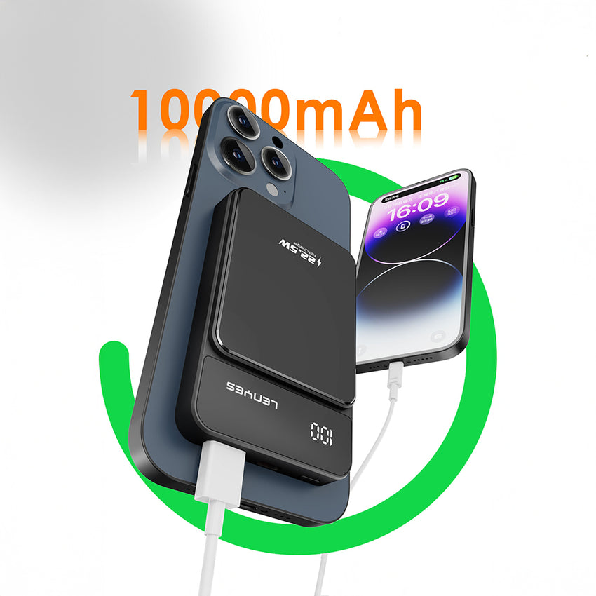 Lenyes PW126D | 22.5W Hızlı Şarjlı Manyetik Kablosuz & LED Ekranlı Powerbank 10000mAh