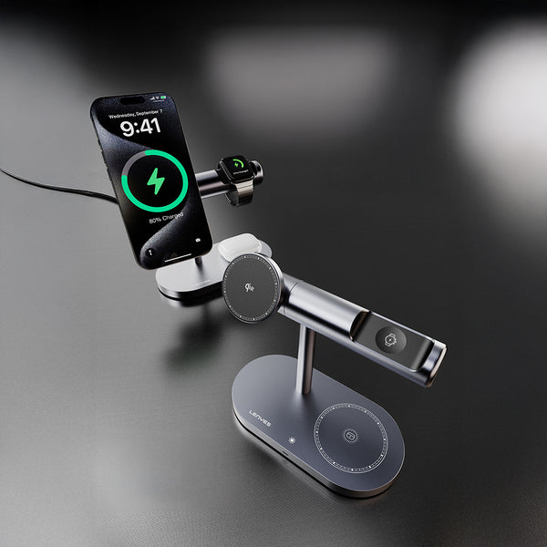 Lenyes PW319 Qi2 15W Ambiyans Işıklı 3in1 Kablosuz Şarj Standı | Telefon, Saat, Kulaklık Uyumlu