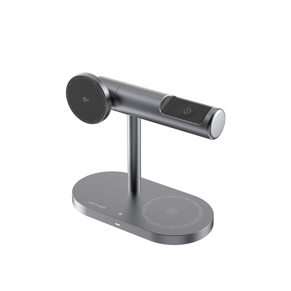 Lenyes PW319 Qi2 15W Ambiyans Işıklı 3in1 Kablosuz Şarj Standı | Telefon, Saat, Kulaklık Uyumlu