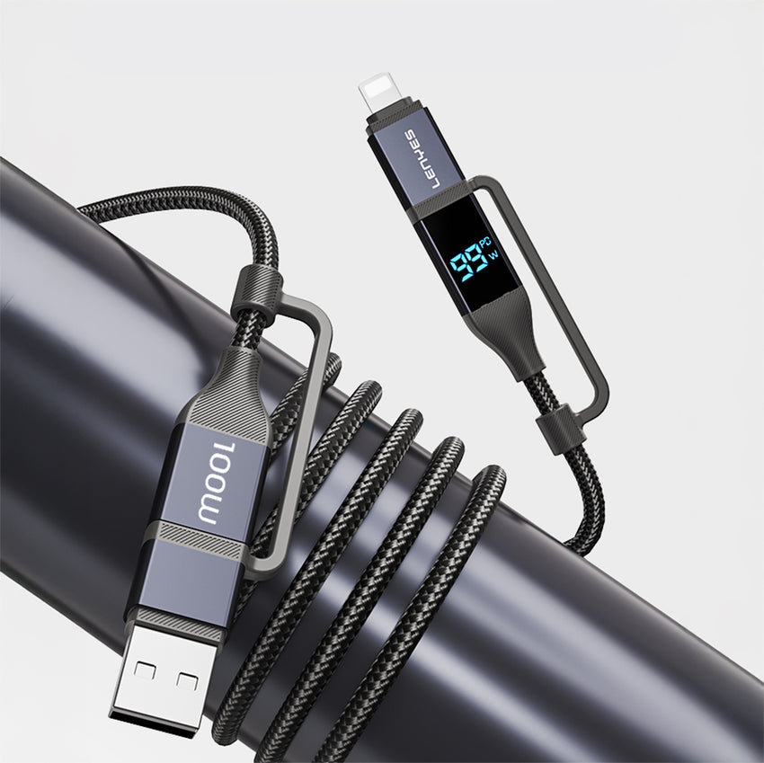 Lenyes LC542 | 4in1 100W Dijital Göstergeli Şarj Kablosu | USB-A & Type-C Girişli