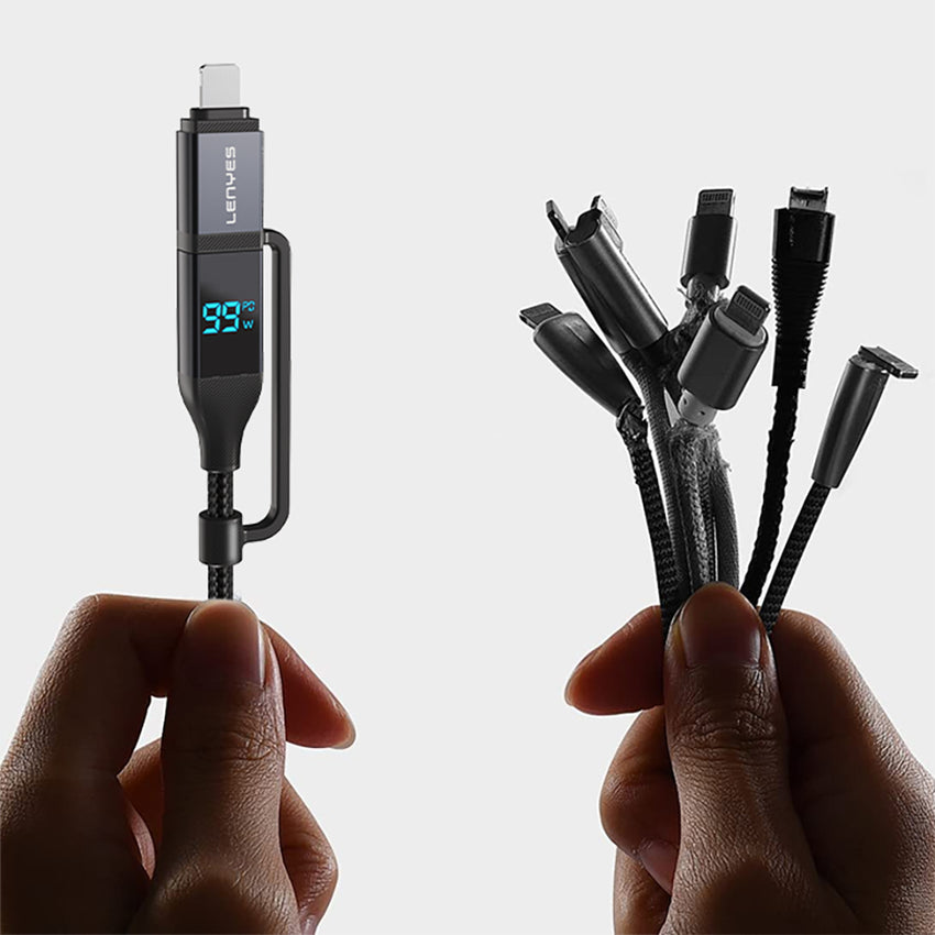 Lenyes LC542 | 4in1 100W Dijital Göstergeli Şarj Kablosu | USB-A & Type-C Girişli