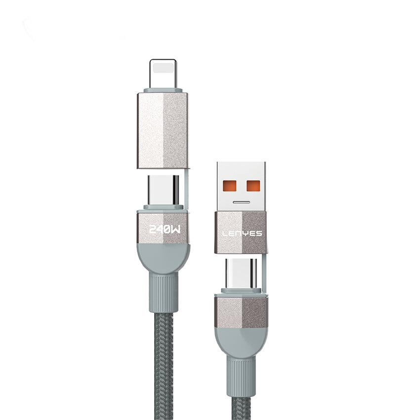 Lenyes LC543 | 4in1 240W Hızlı Şarj USB-A & Type-C Kablo | Dijital Göstergeli