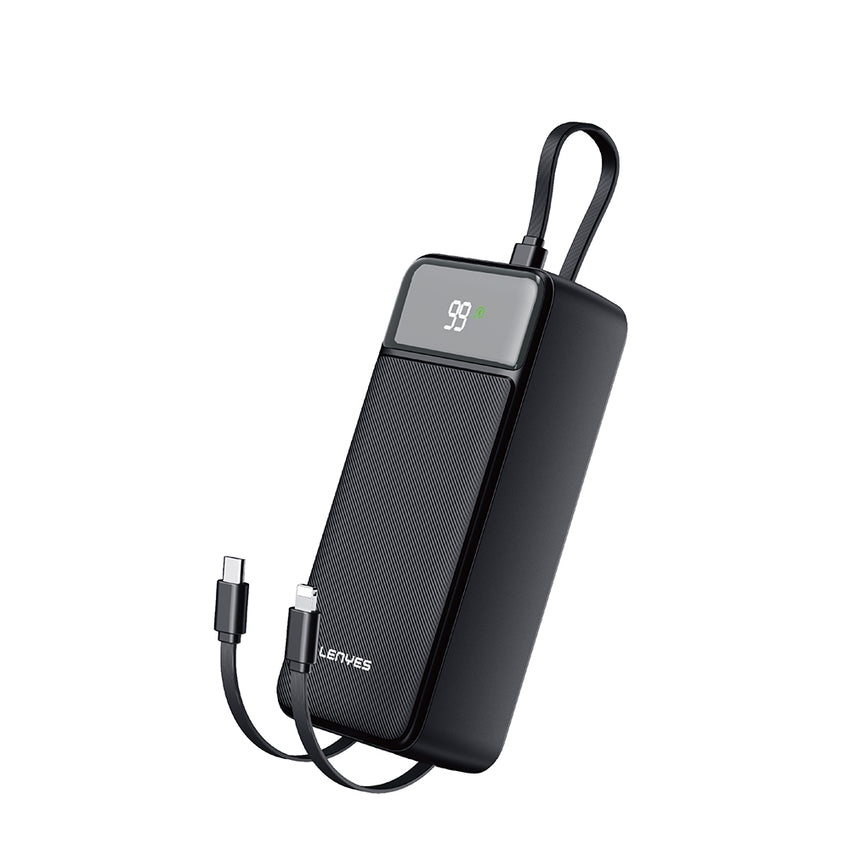 Lenyes PX355D Dijital LED Ekranlı Type-C ve Lightning Kablolu Powerbank 22.5W 30.000mAh