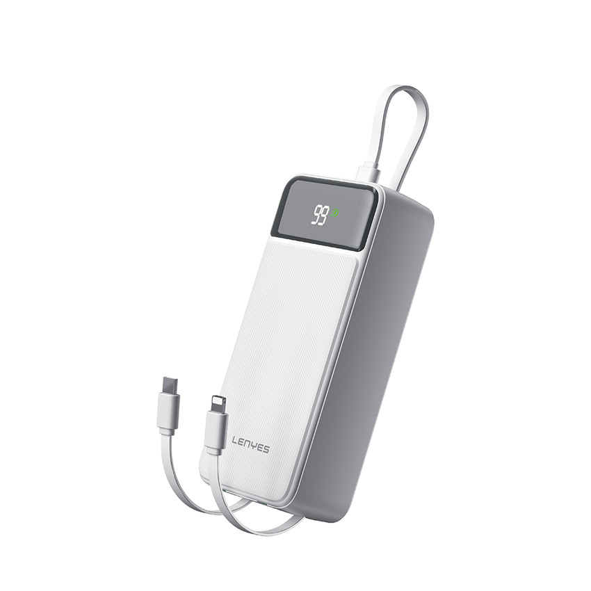 Lenyes PX355D Dijital LED Ekranlı Type-C ve Lightning Kablolu Powerbank 22.5W 30.000mAh